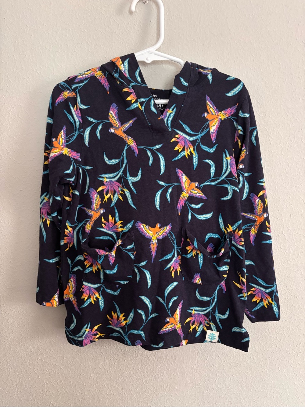 Coolibar Catalina UPF 50+ Cover-Up Hoodie Dress “Birds of Paradise” Kids Xs